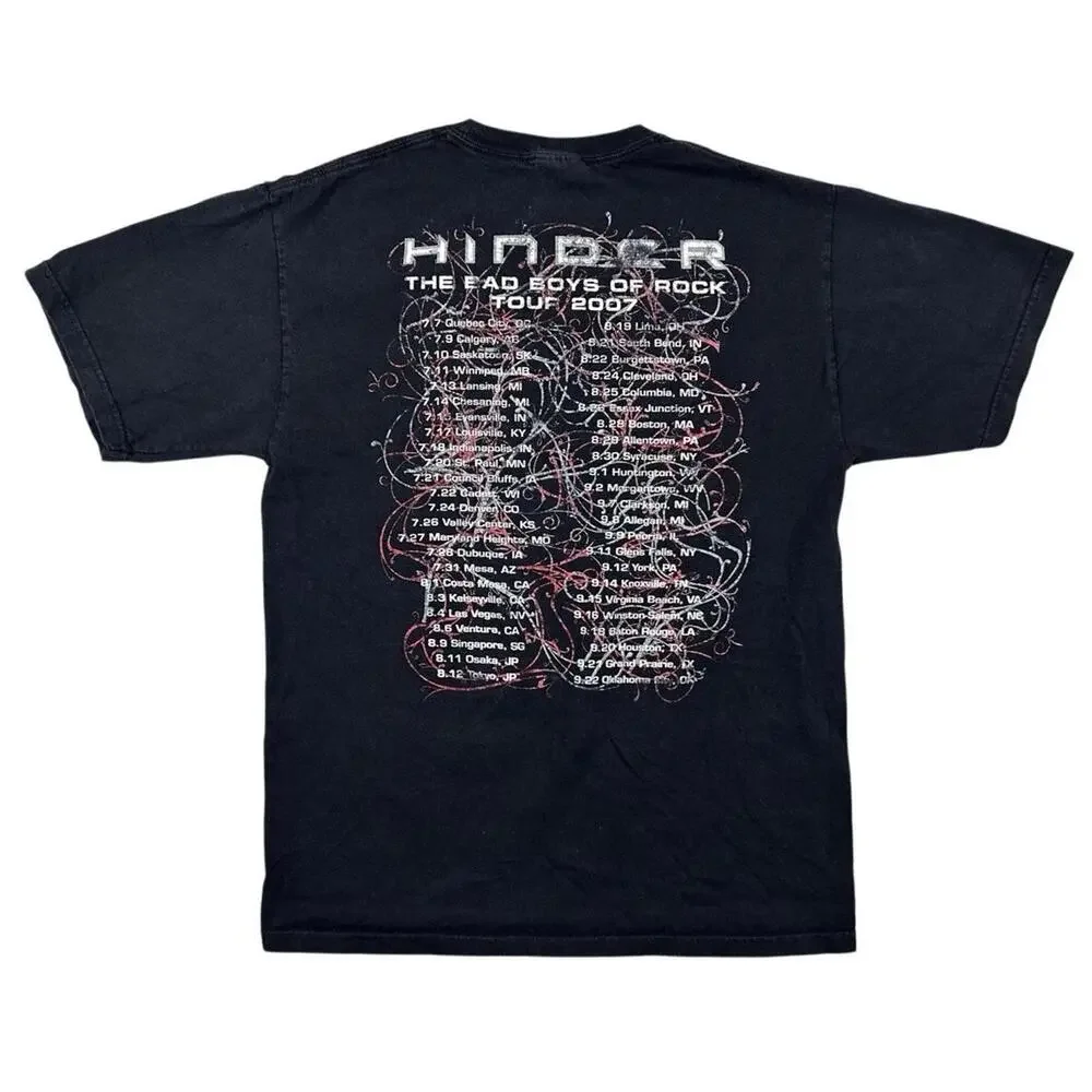 Hinder 2007 Tour T-Shirt Medium Hanes Heavyweight Rock Band Tee Double Sided - Picture 4 of 9